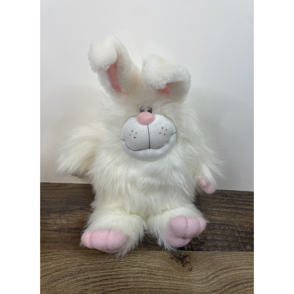 Sugarloaf 13" White Bunny Rabbit Stuffed Plush Long Hair Hard Eyes 1991